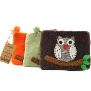 Natural Felt Zipper Pouch (asst) – Owl on Branch