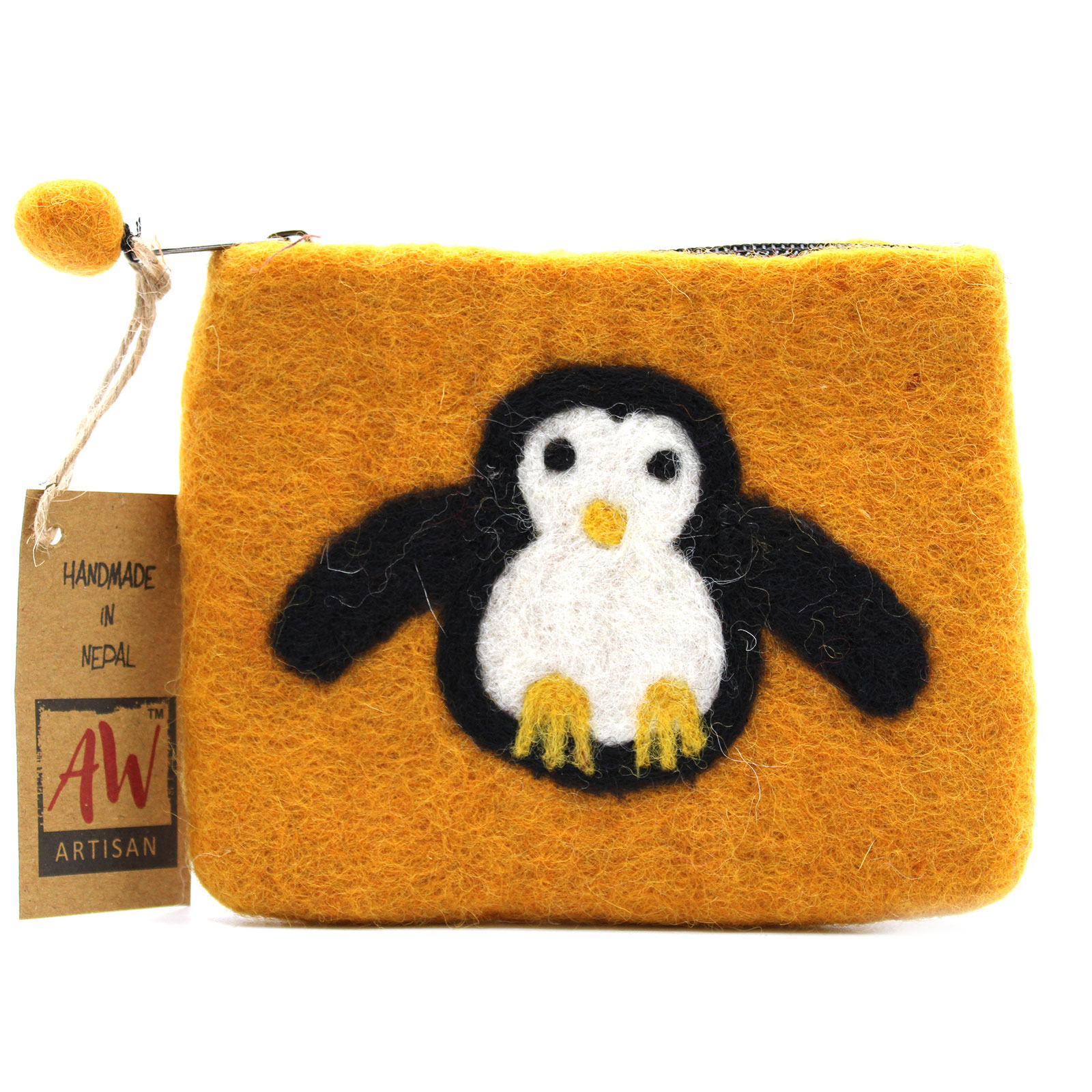 Natural Felt Zipper Pouch (asst) - Cute Penguin - Image 4