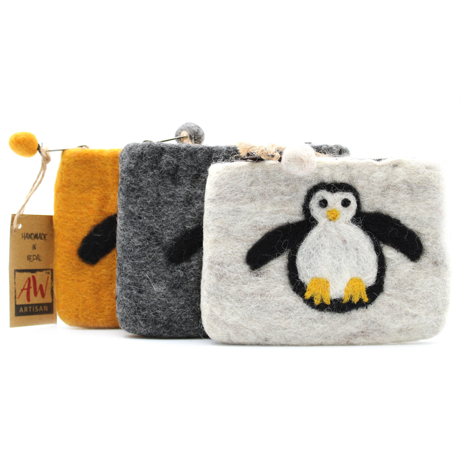 Natural Felt Zipper Pouch (asst) - Cute Penguin - Image 3