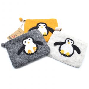 Natural Felt Zipper Pouch (asst) – Cute Penguin