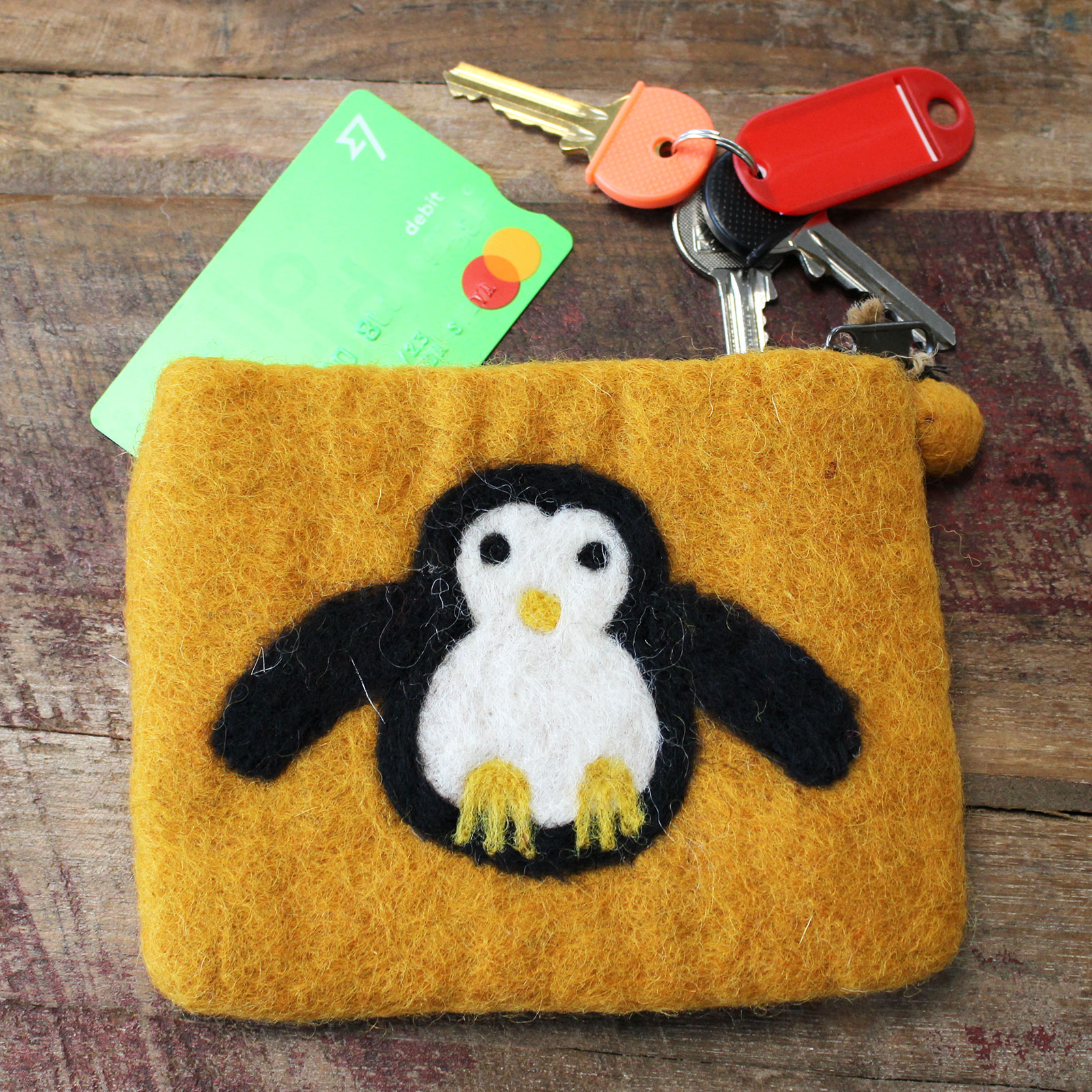 Natural Felt Zipper Pouch (asst) - Cute Penguin - Image 6