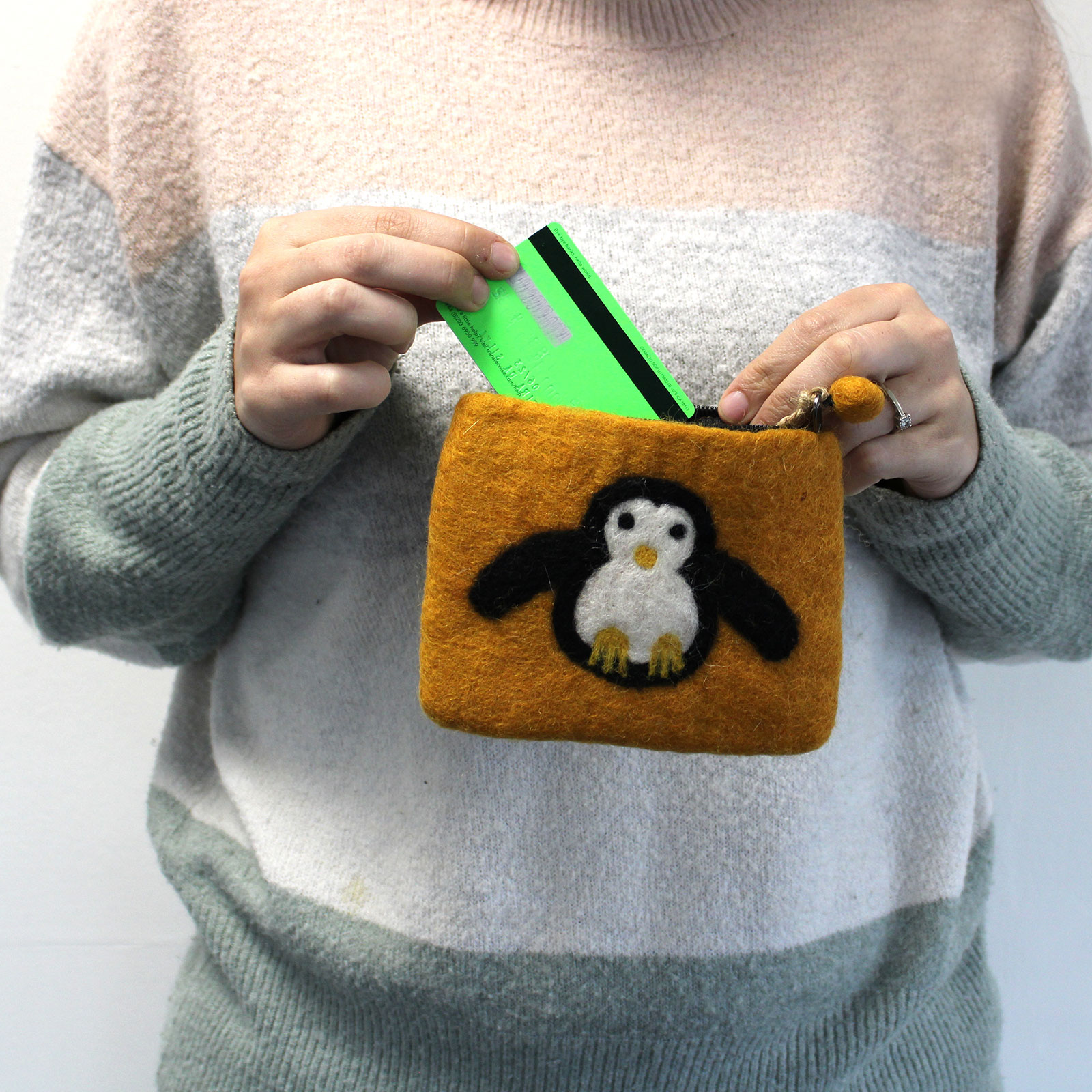 Natural Felt Zipper Pouch (asst) - Cute Penguin - Image 5