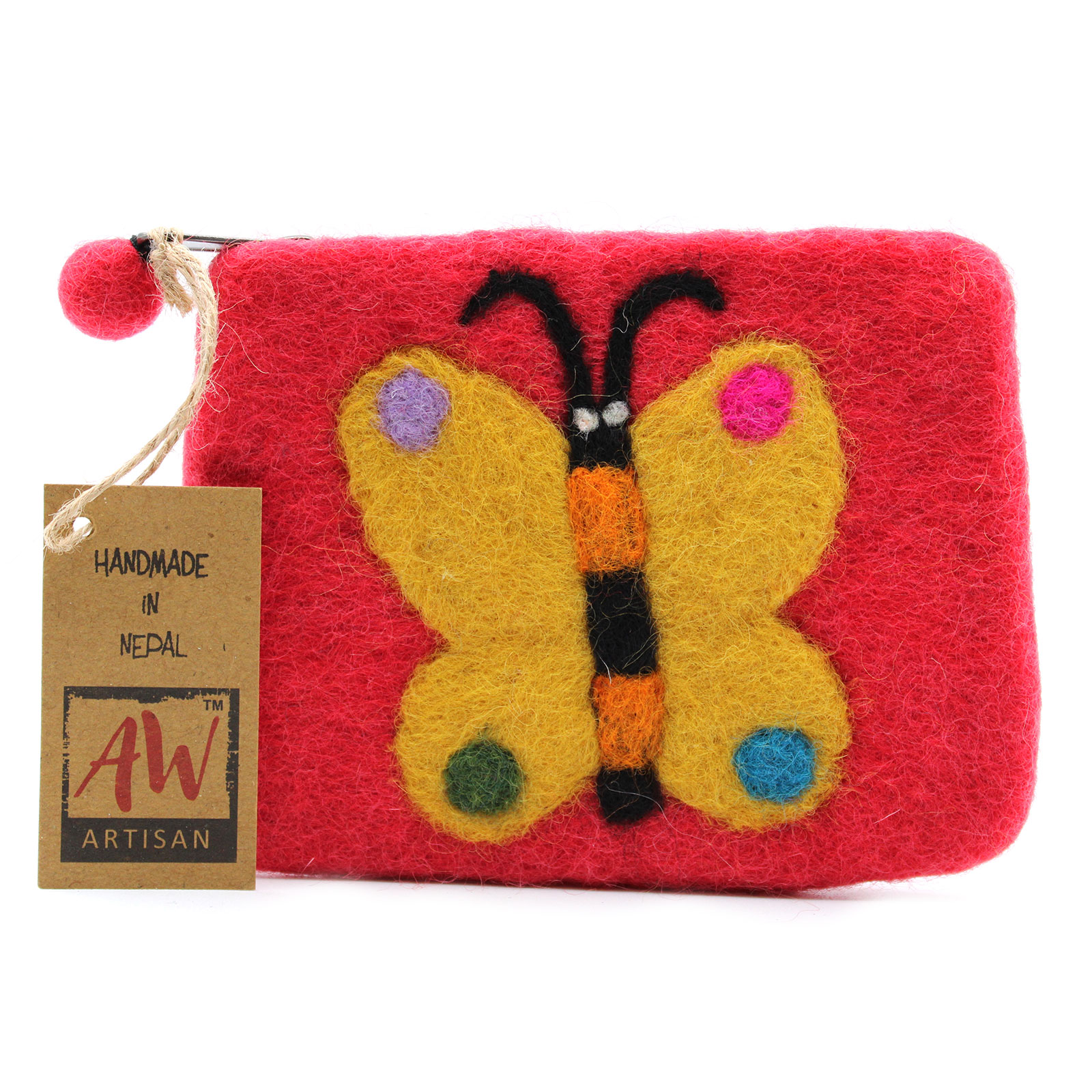 Natural Felt Zipper Pouch (asst) - Big Butterfly - Image 2