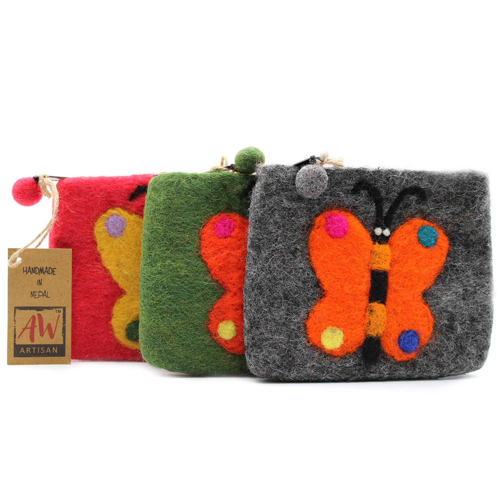 Natural Felt Zipper Pouch (asst) - Big Butterfly - Image 5