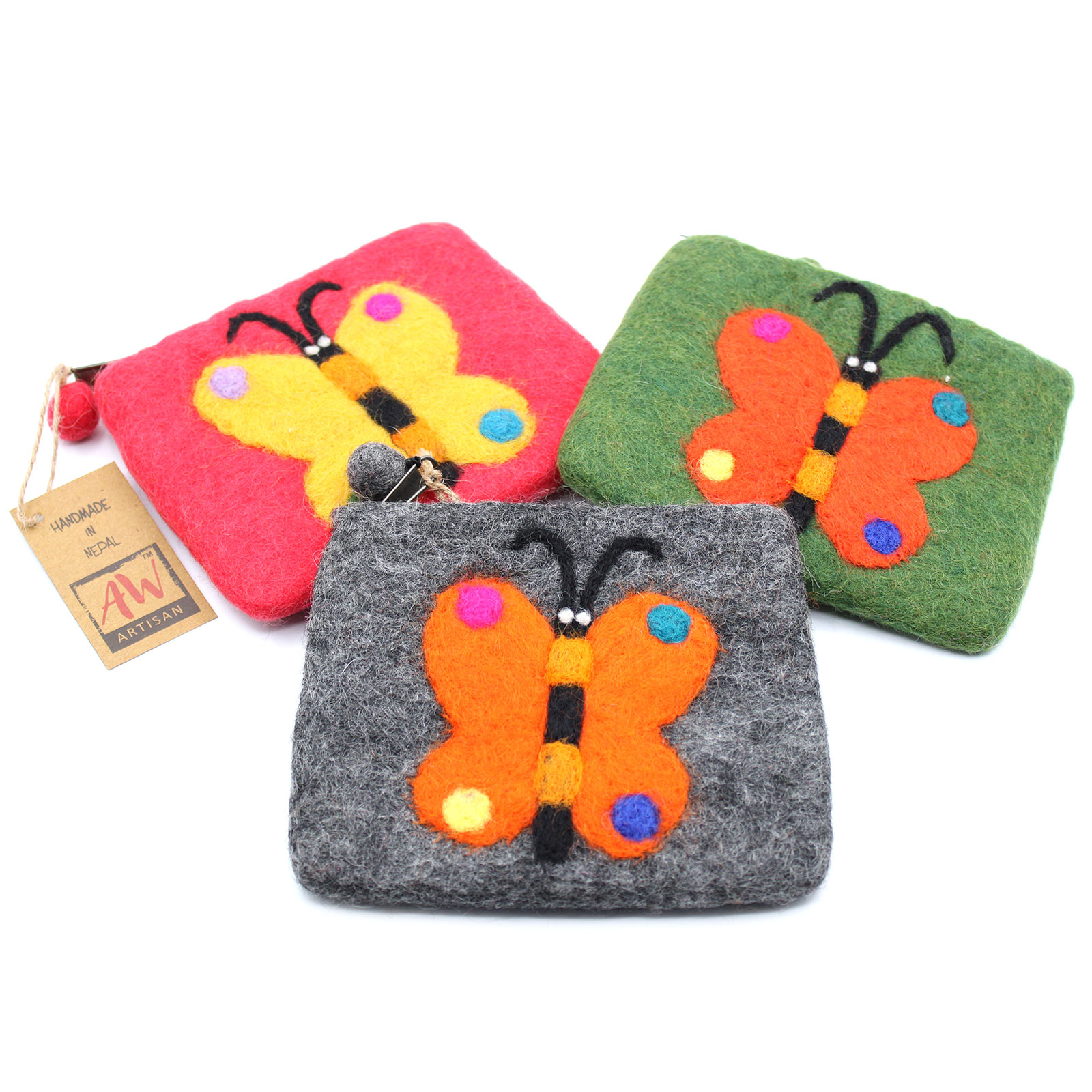 Natural Felt Zipper Pouch (asst) - Big Butterfly - Image 4