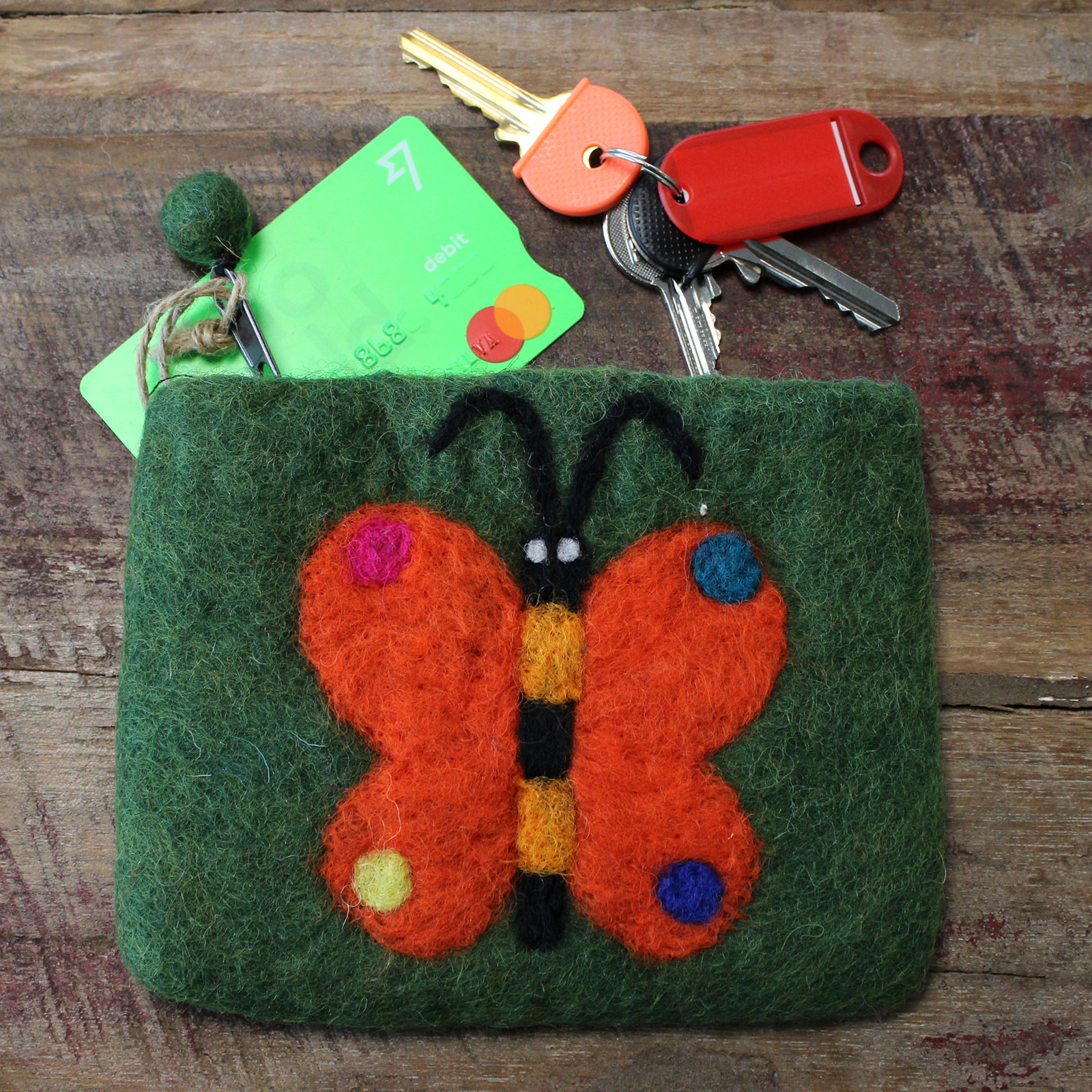 Natural Felt Zipper Pouch (asst) - Big Butterfly - Image 7