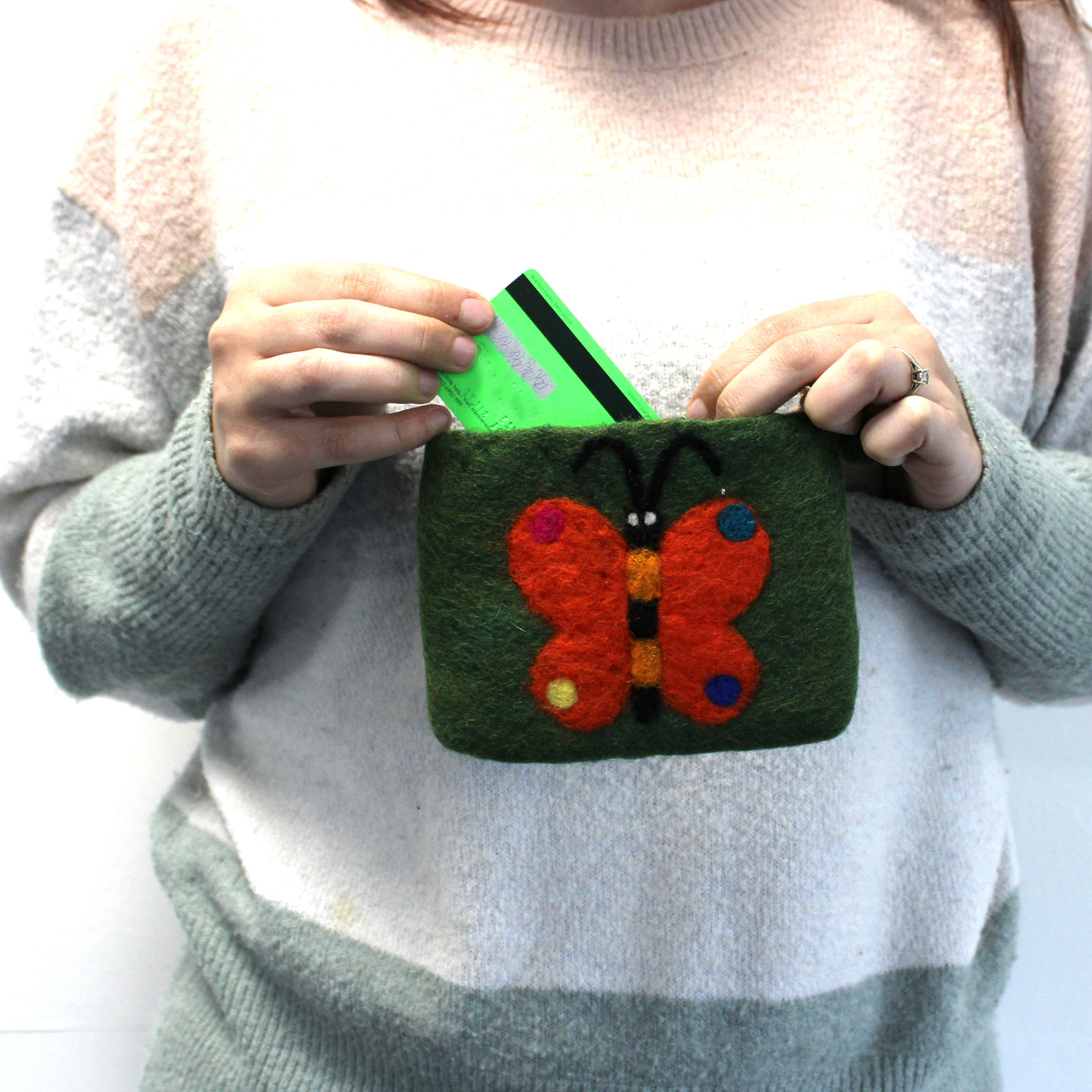 Natural Felt Zipper Pouch (asst) - Big Butterfly - Image 6