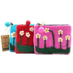 Natural Felt Zipper Pouch (asst) – Flower Garden