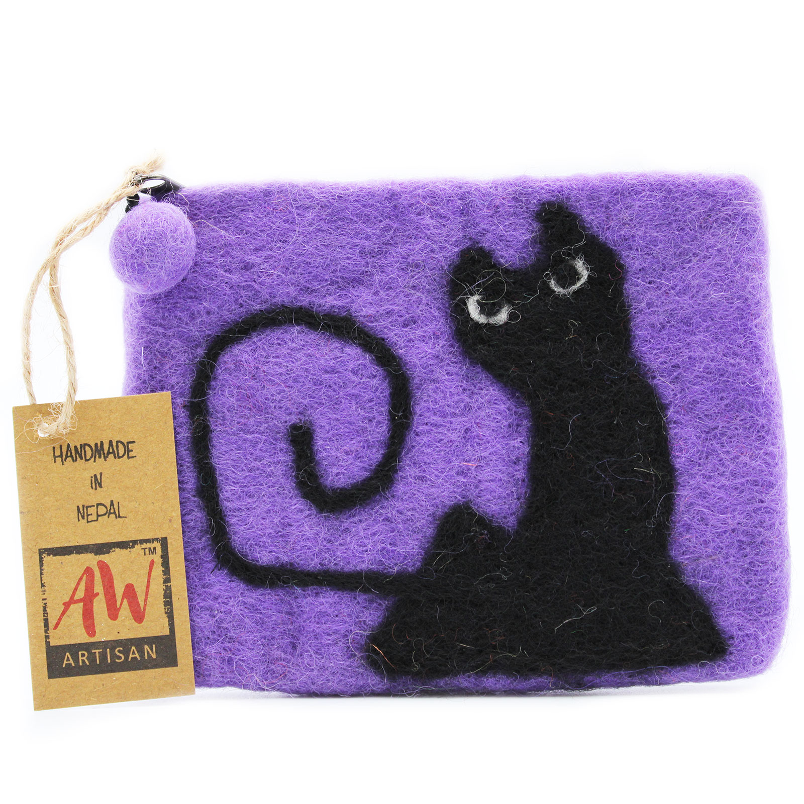 Natural Felt Zipper Pouch (asst) - Black Cat - Image 3