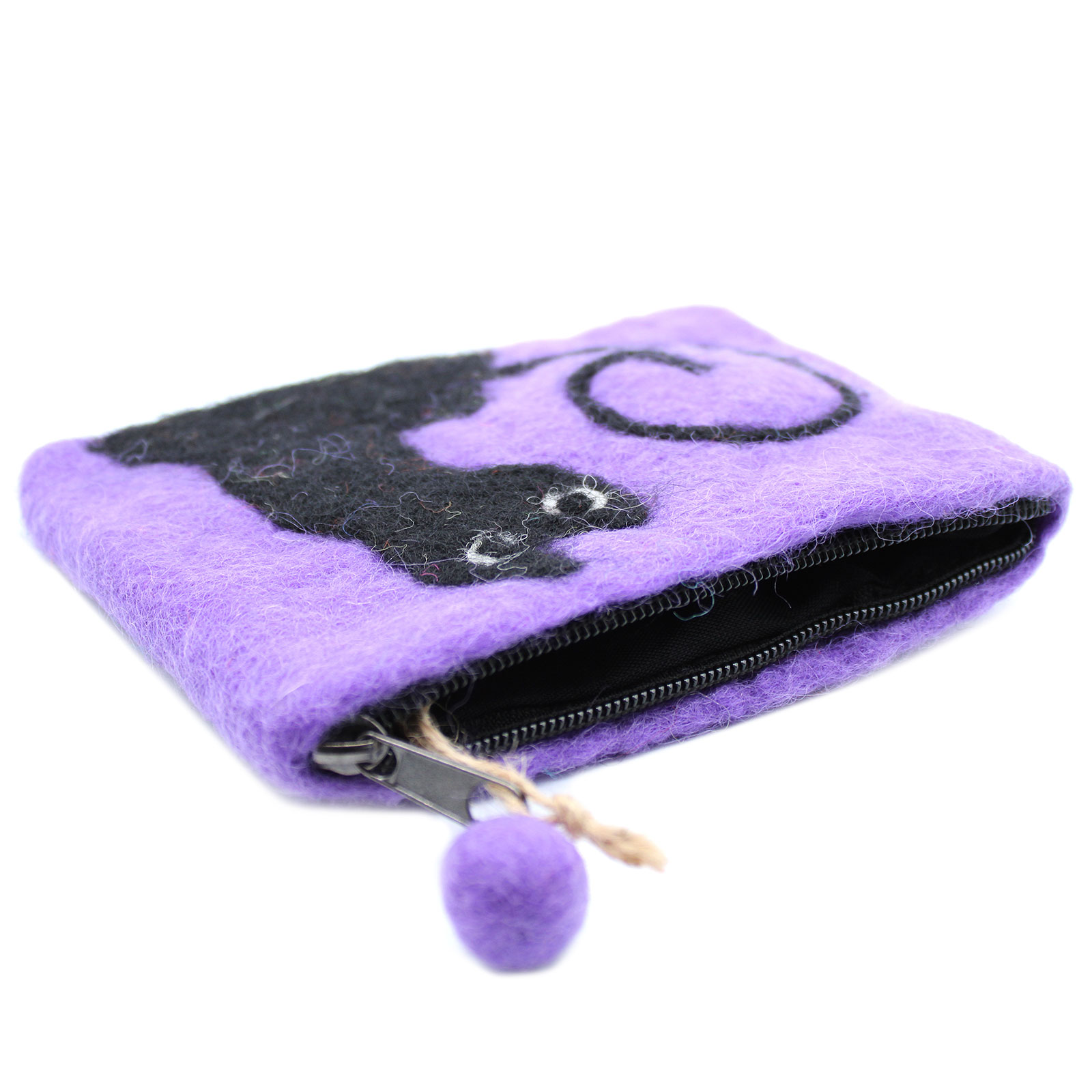 Natural Felt Zipper Pouch (asst) - Black Cat - Image 5