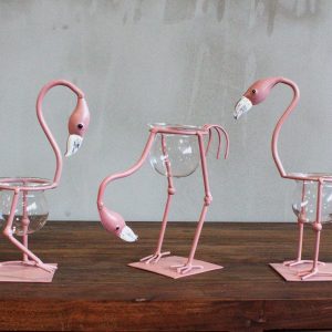 Hydroponic Home Décor – Pink Metal Flamingo Des 1