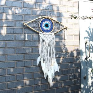 Protection Dream Catcher – Lrg Macrame Evil Eye White/ Grey/Brown