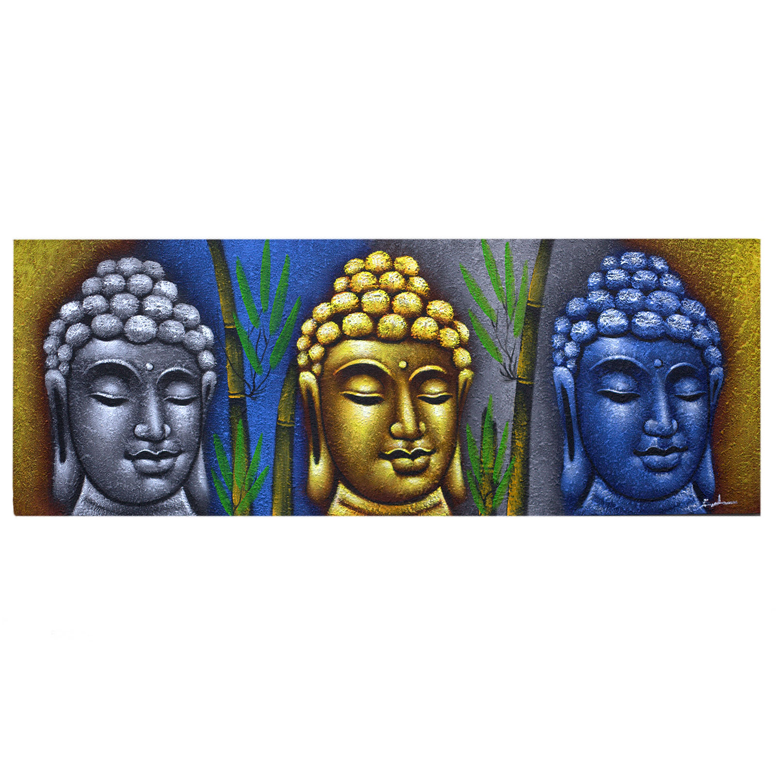 Buddha Painting - Three Heads With Bamboo - Image 3