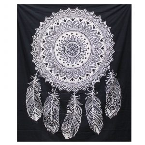 B&W Double Cotton Bedspread + Wall Hanging – Dreamcatcher