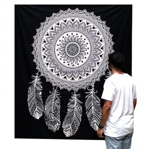 B&W Double Cotton Bedspread + Wall Hanging – Dreamcatcher