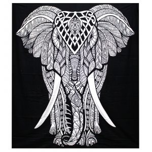 B&W Double Cotton Bedspread + Wall Hanging – Elephant