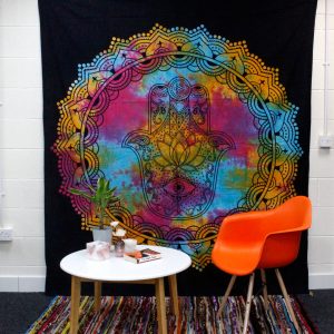 Double Cotton Bedspread + Wall Hanging – Black Hamsa