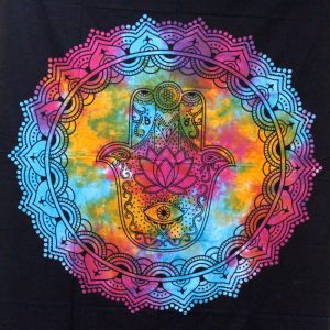 Single Cotton Bedspread + Wall Hanging – Black Hamsa