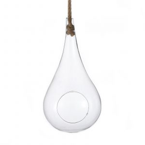 All Glass Terrarium – Hanging Teardrop on Rope
