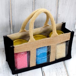 Three Jar Jute Gift Bag – Black – Soft Handle