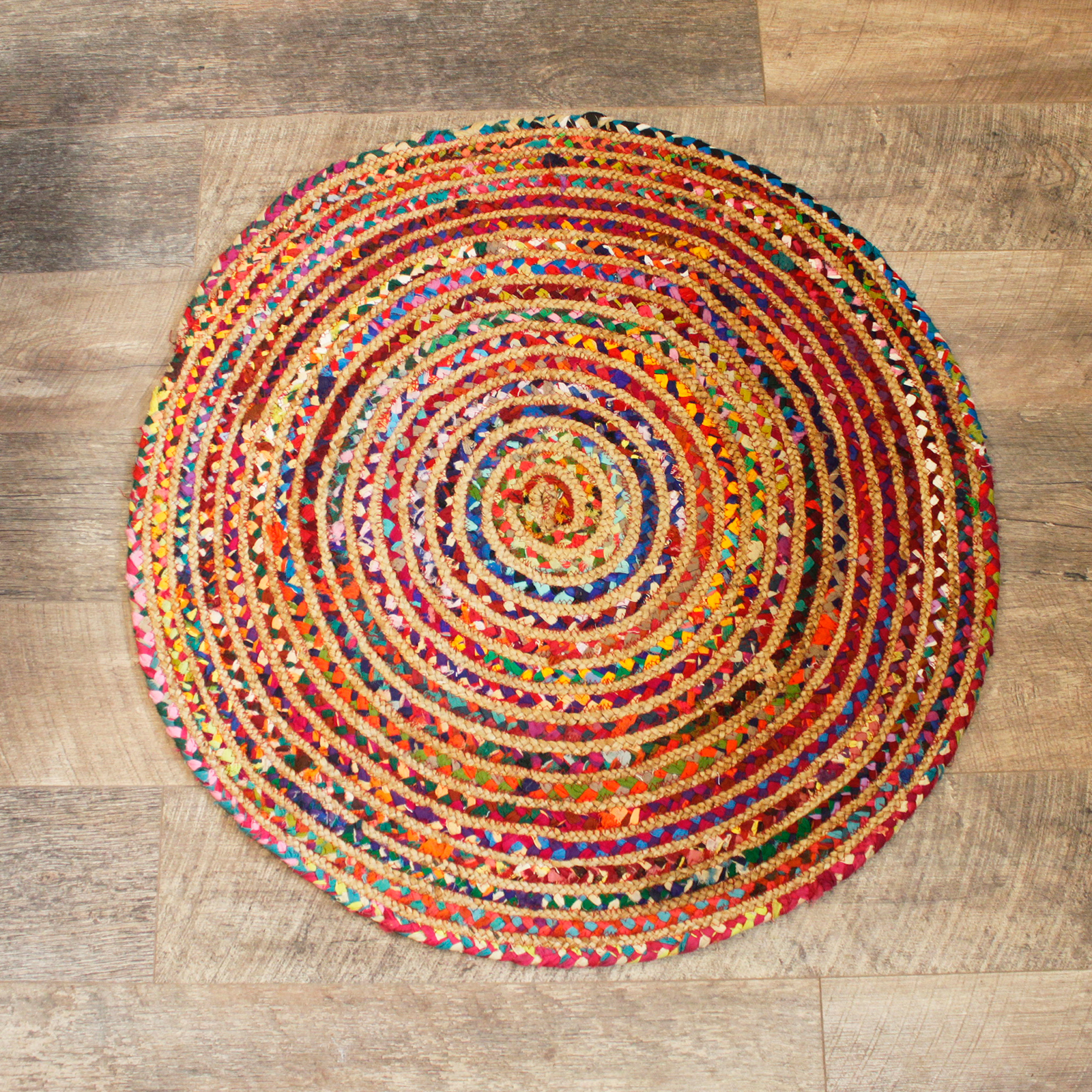 Round Jute and Recycled Cotton Rug - 90 cm - Image 6