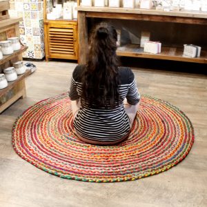 Round Jute and Recycled Cotton Rug – 150 cm