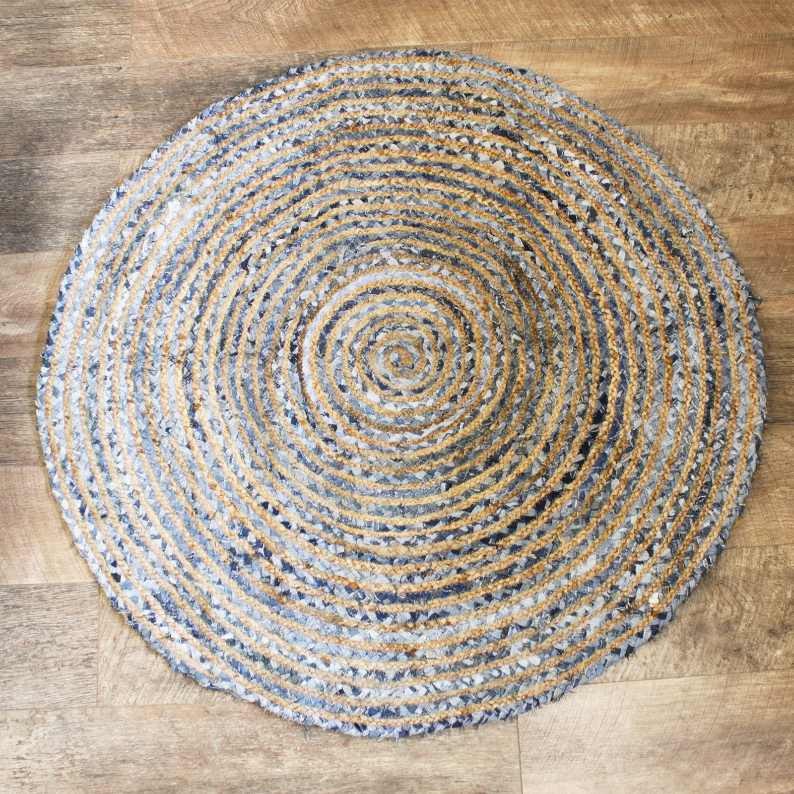 Round Jute and Recycle Denim Rug - 120 cm - Image 4