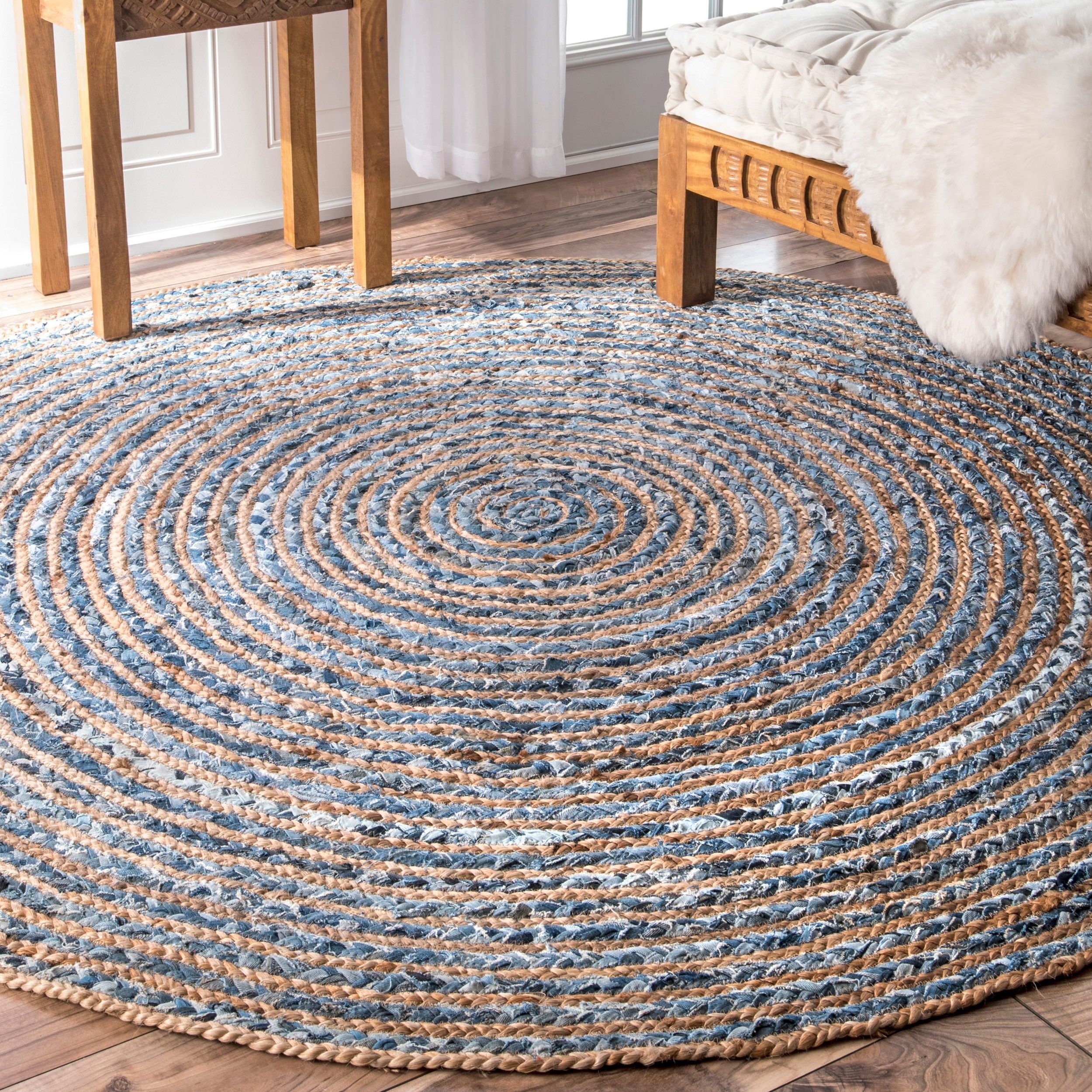 Round Jute and Recycle Denim Rug - 120 cm - Image 2