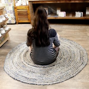 Round Jute and Recycle Denim Rug – 150 cm