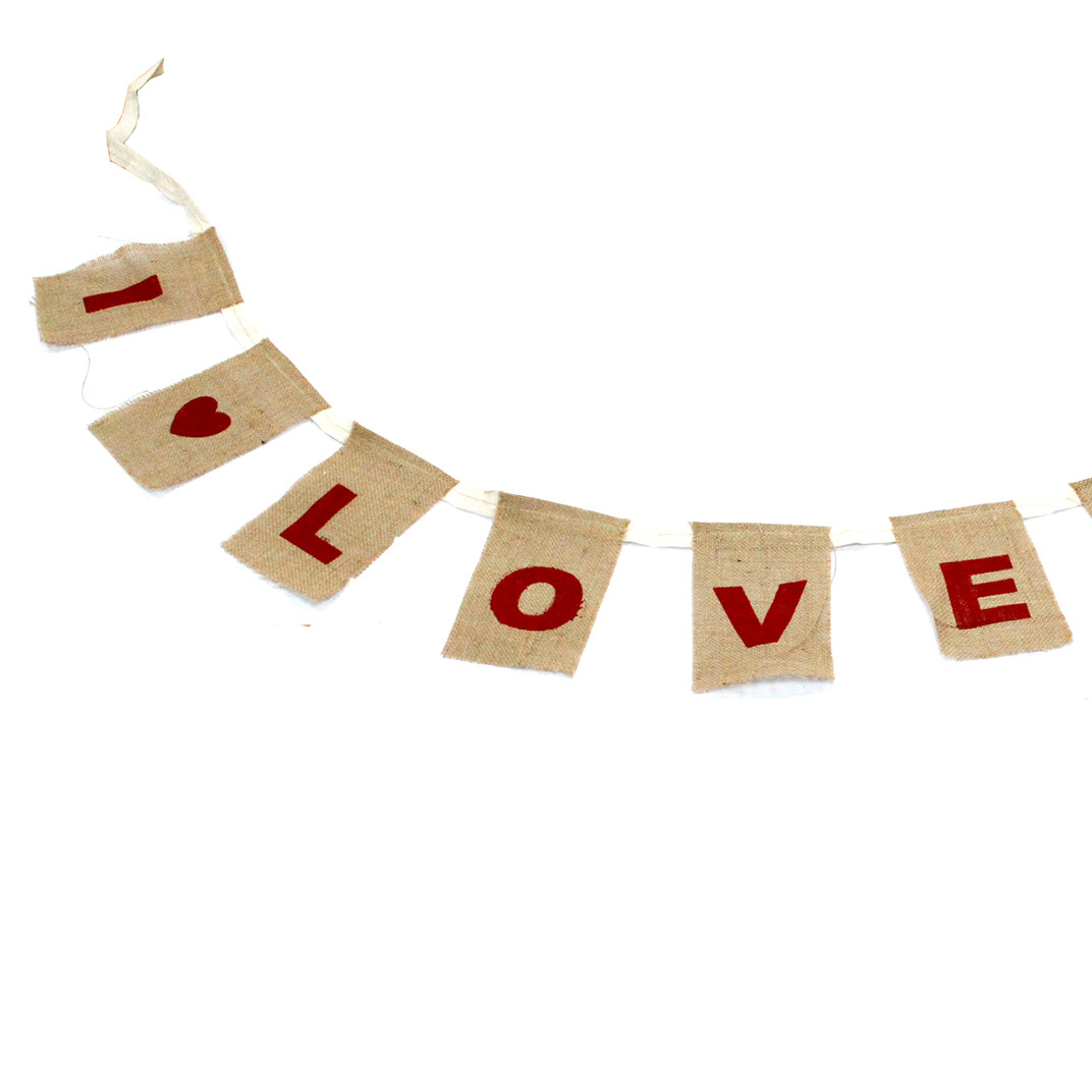 Natural Bunting I LOVE YOU (large with hearts) - Image 4