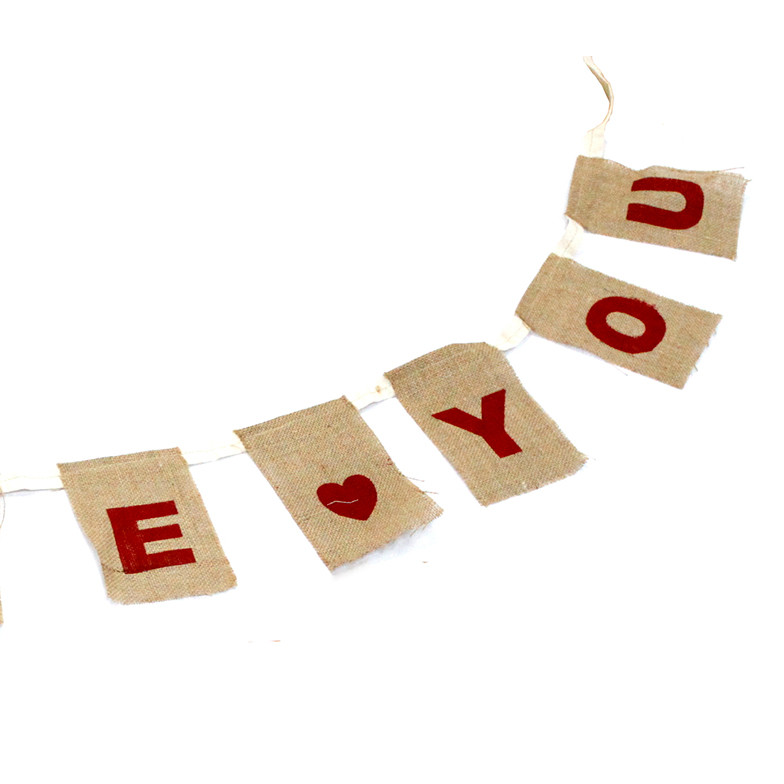 Natural Bunting I LOVE YOU (large with hearts) - Image 3