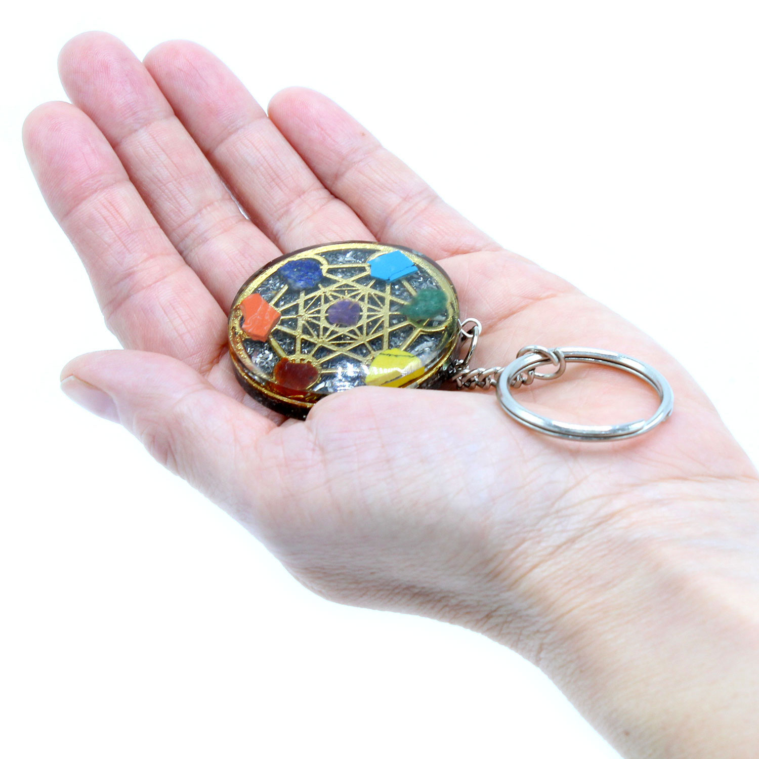 Orgonite Power Keyring - Round Seven Chakra - Image 3
