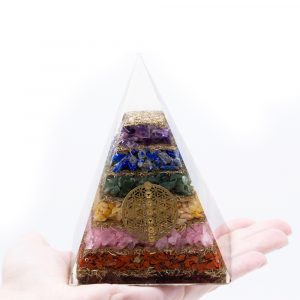 Orgonite Pyramid – Seven Chakra Flower of Life – 70 mm