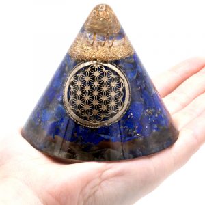 Orgonite Cone – Lapis Flower of Life – Suspended Quartz – 90 mm