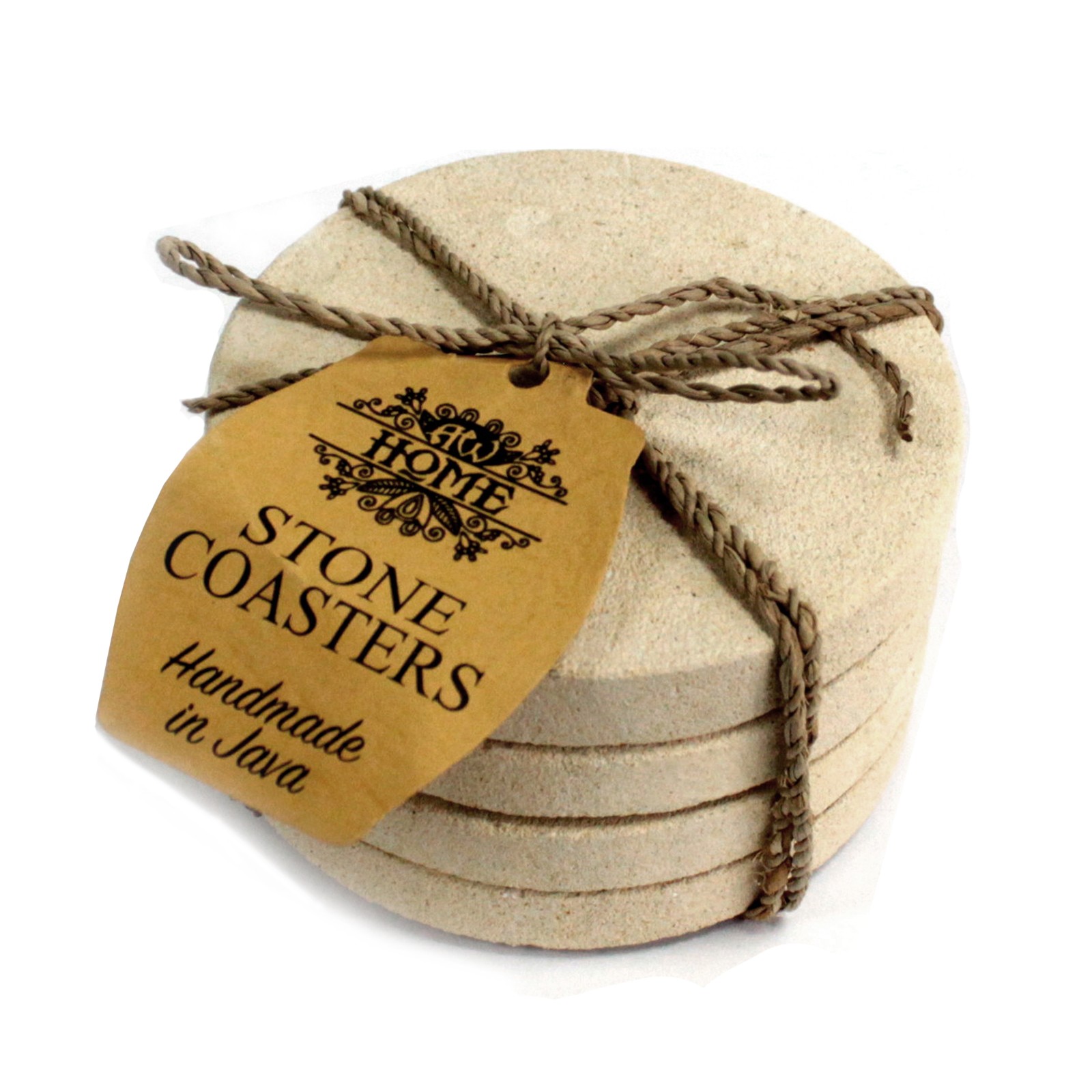 Set of 4 Stone Coasters - Round - Simple Sandstone