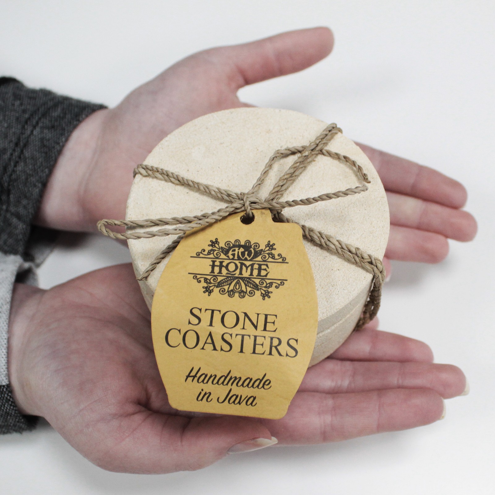 Set of 4 Stone Coasters - Round - Simple Sandstone - Image 2