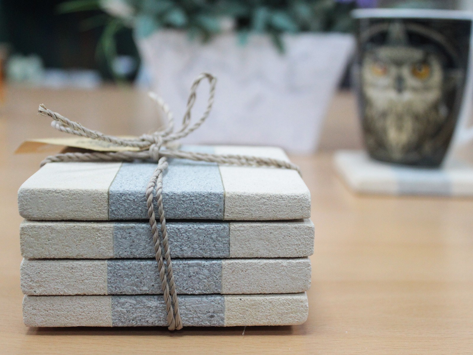 Set of 4 Stone Coasters - Square - Stripe - Image 4
