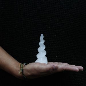 Selenite Spiral Unicorn Horn Tower – 10 cm