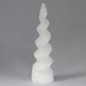 Selenite Spiral Unicorn Horn Tower – 15 cm