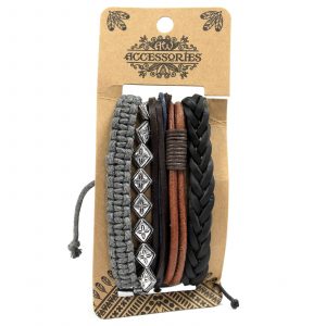 Mens Bracelet Sets – Metal and Leather (asst)
