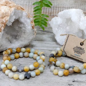 Set of 2 Gemstones Friendship Bracelets – Loyalty – Amazonite & Yellow Jasper