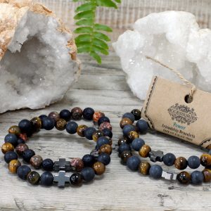 Set of 2 Gemstones Friendship Bracelets – Power – Tiger Eye & Black Stone