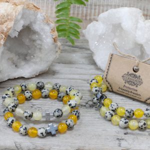 Set of 2 Gemstones Friendship Bracelets – Protection – Dalmatian Jasper & Yellow Agate