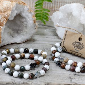 Set of 2 Gemstones Friendship Bracelets – Peace – Picasso Jasper & White Howlite