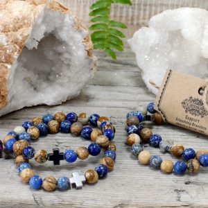 Set of 2 Gemstones Friendship Bracelets – Support – Sodalite & Picturestone