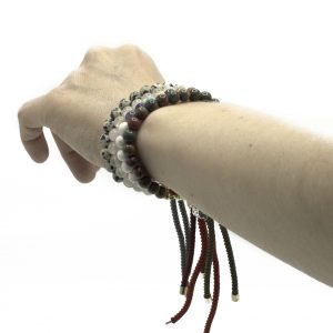 925 Silver Plated Gemstone Charcoal String Bracelet – Dalmation Jasper