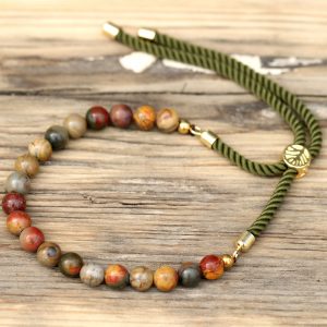 18K Gold Plated Gemstone Moss String Bracelet –  Picasso Jasper