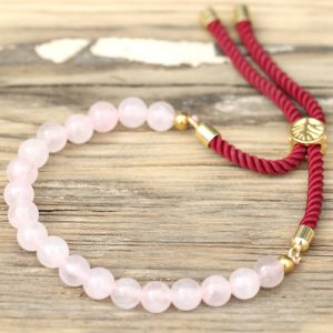 18K Gold Plated Gemstone Bordeaux String Bracelet – Rose Quartz