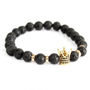Gold Crown / Lava Stone – Gemstone Bracelet