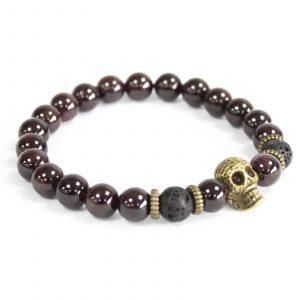 Bronze Skull / Blood Stone – Gemstone Bracelet